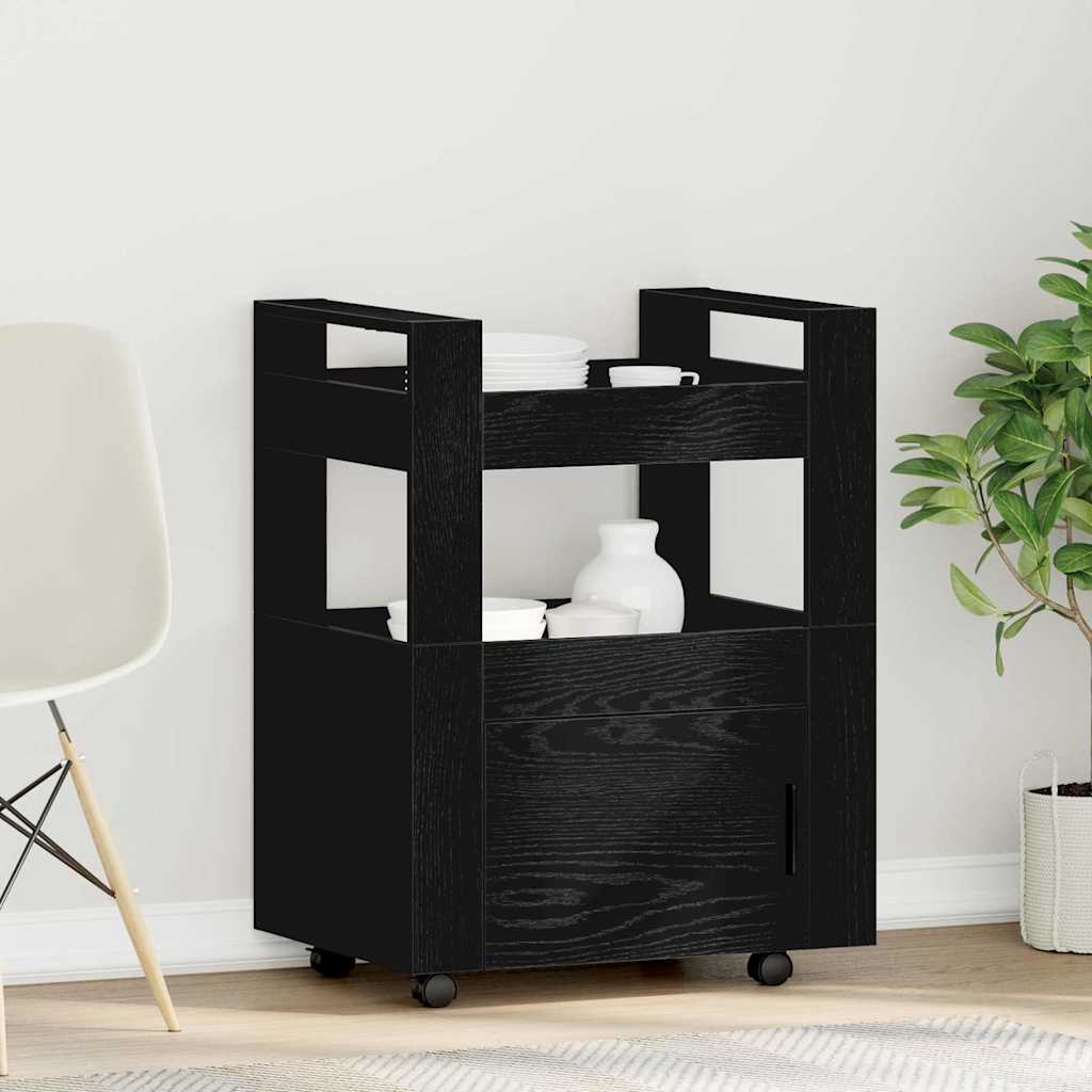 Kitchen Trolley Black oak 60 x 45 x 80 cm Engineered wood