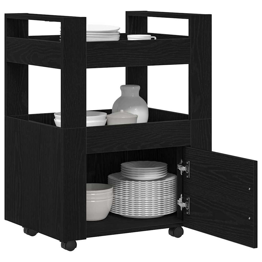 Kitchen Trolley Black oak 60 x 45 x 80 cm Engineered Wood