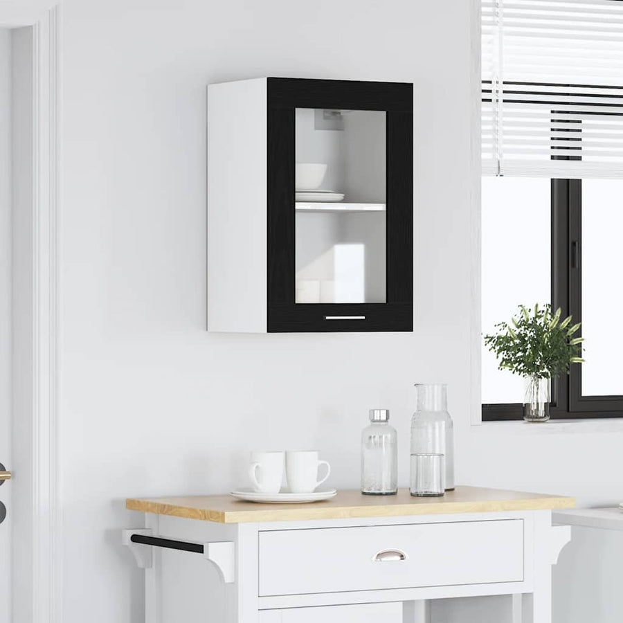 Hanging Glass Cabinet Black Oak 40x31x60 cm Engineered Wood