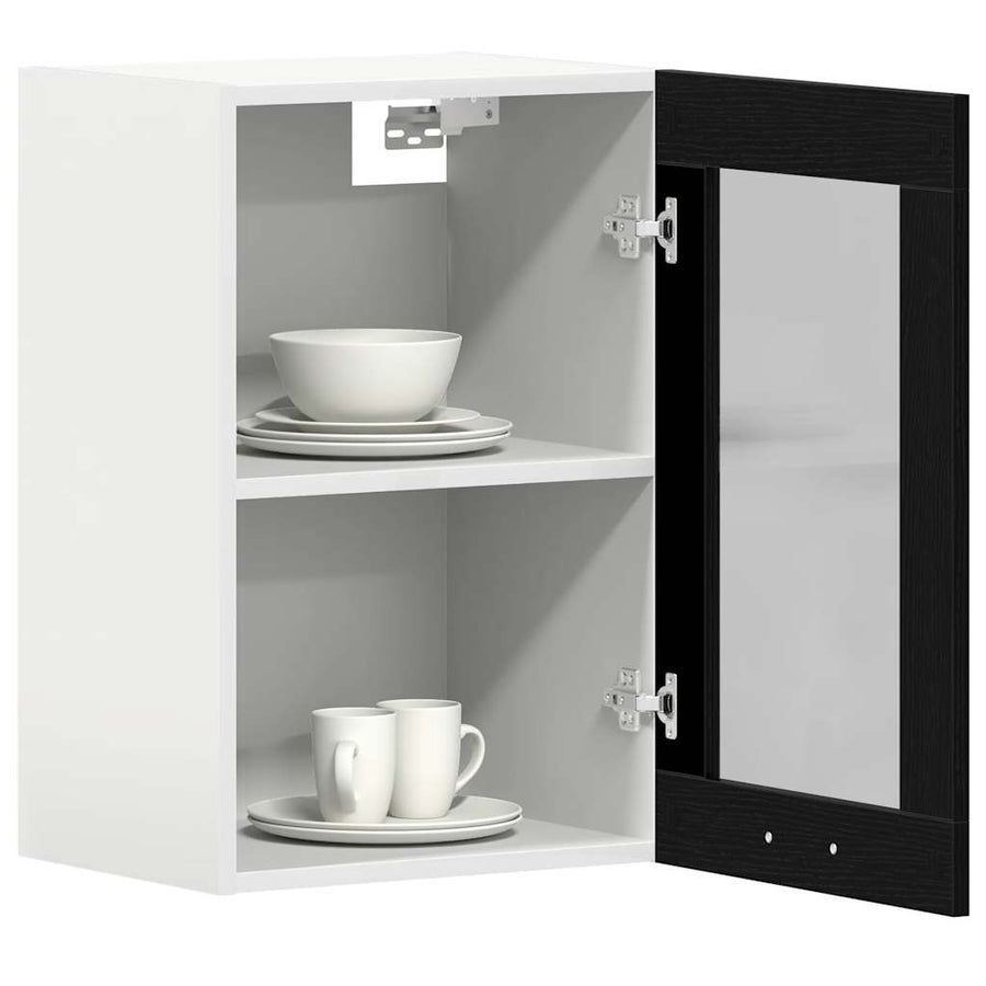 Hanging Glass Cabinet Black Oak 40x31x60 cm Engineered Wood