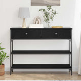 Console Table with Drawer with Shelf Black oak 100 x 25 x 75 cm - Top-Down View