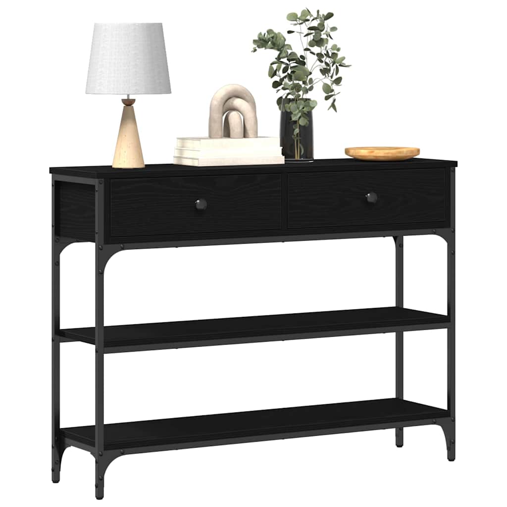 Console Table Black Oak 100 x 25 x 75 cm Engineered Wood
