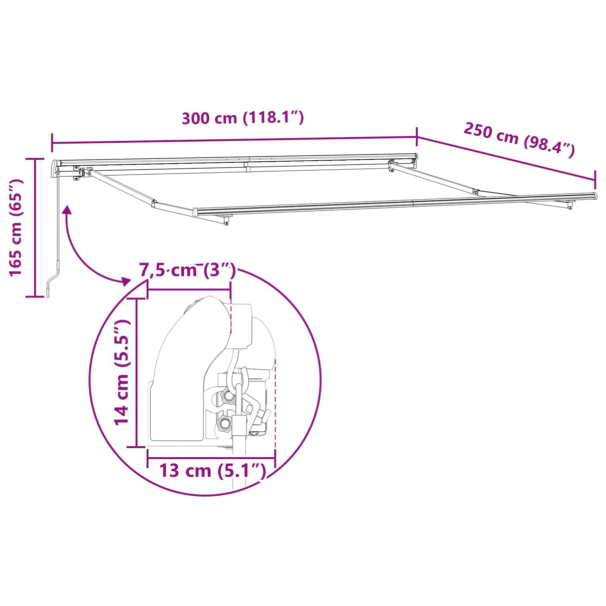Retractable Awning Beige 300 x 250 x 165 cm