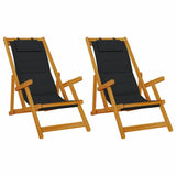 Beach Chair with Cushion Folding 2 pcs Brown Solid Acacia Wood
