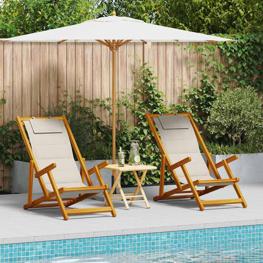 Beach Chair 2 pcs Brown Solid Acacia Wood