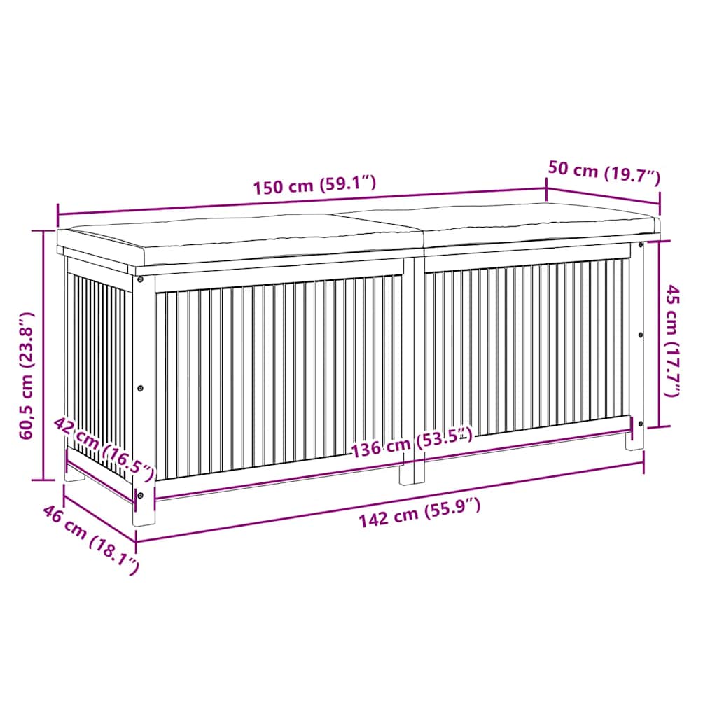 Outdoor Cushion Box 150x50x60.5 cm Solid Wood Acacia
