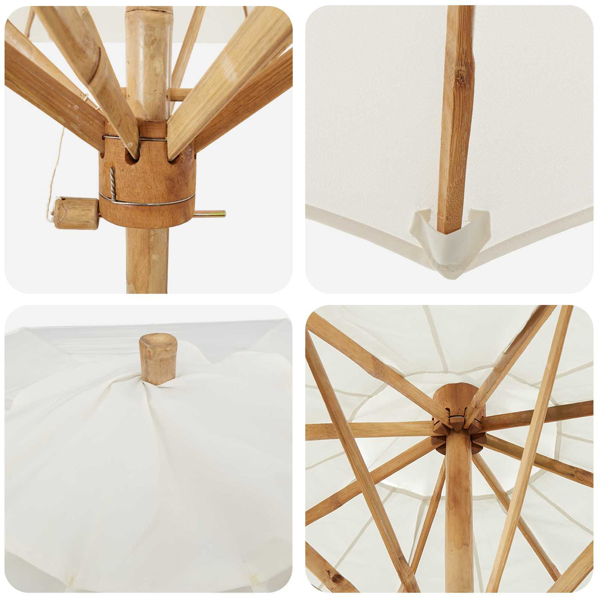 Garden Parasol Cream White Ø 150 x 210 cm Bamboo