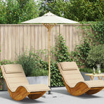 Garden Parasol Round Ø 150 x 210 cm Bamboo Cream White