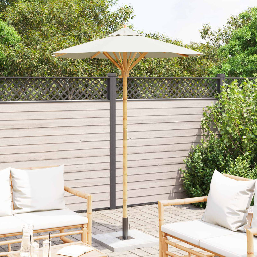 Garden Parasol Round Ø 150 x 210 cm Bamboo Cream White