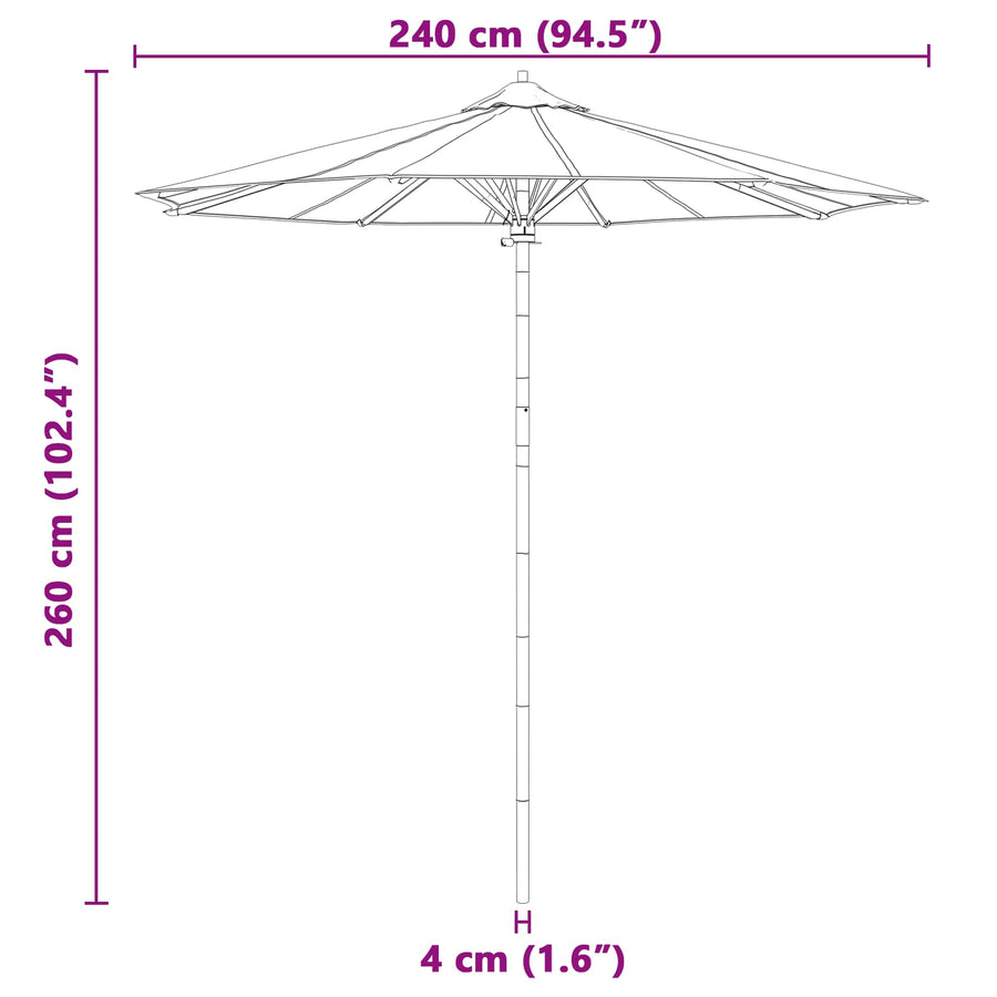 Garden Parasol Round Ø 240 x 260 cm Bamboo Cream White