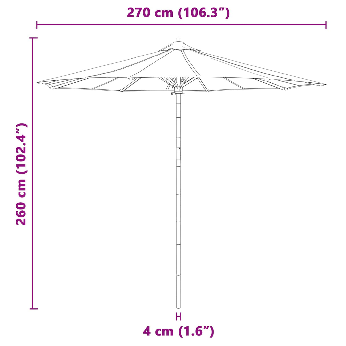 Garden Parasol Cream White Ø 270 x 260 cm Bamboo