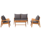 Bistro Set with Cushion 4 pcs Brown Solid Acacia Wood - Low Angle