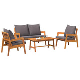 Bistro Set with Cushion 4 pcs Brown Solid Acacia Wood - Side View
