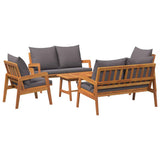Bistro Set with Cushion 5 pcs Brown Solid Acacia Wood - Front View