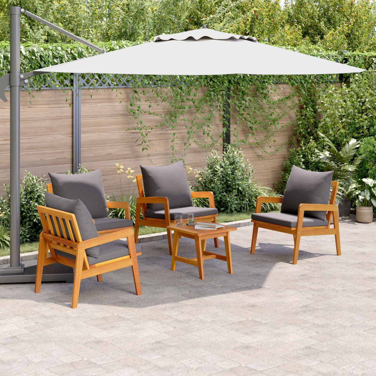 Bistro Set with Cushion 5 pcs Brown Solid Acacia Wood