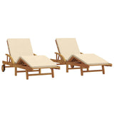Sun Lounger 2 pcs Beige 200 x 67 x 84 cm Solid Acacia Wood - Front View