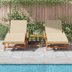 Sun Lounger 3 pcs Solid Acacia Wood Beige