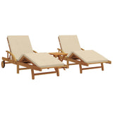 Sun Lounger 3 pcs Beige 200 x 67 x 84 cm Solid Acacia Wood