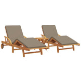 Sun Lounger 3 pcs Taupe 200 x 67 x 84 cm Solid Acacia Wood - Front View