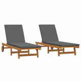 Sun Lounger 2 pcs Brown 63 x 199 x 85cm Solid Acacia wood - Front View