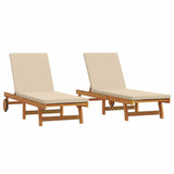 Sun Lounger Reclining 2-person 2 pcs Brown Solid Acacia Wood - Front View