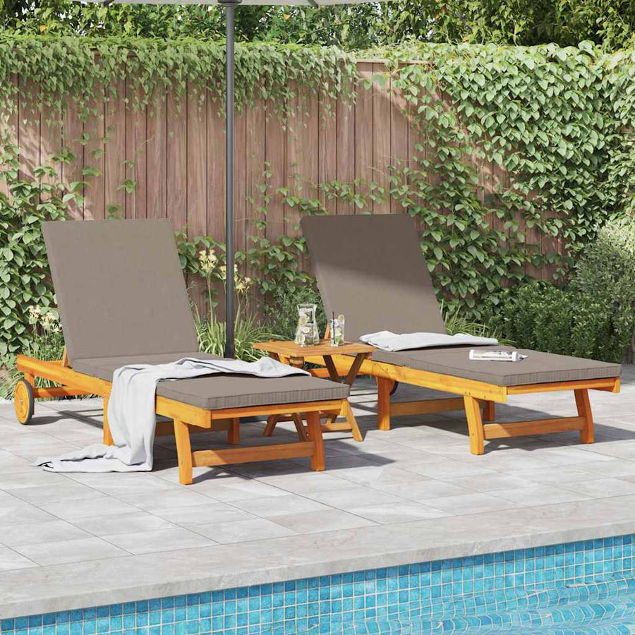 Sun Lounger 2 pcs Solid Acacia Wood Brown