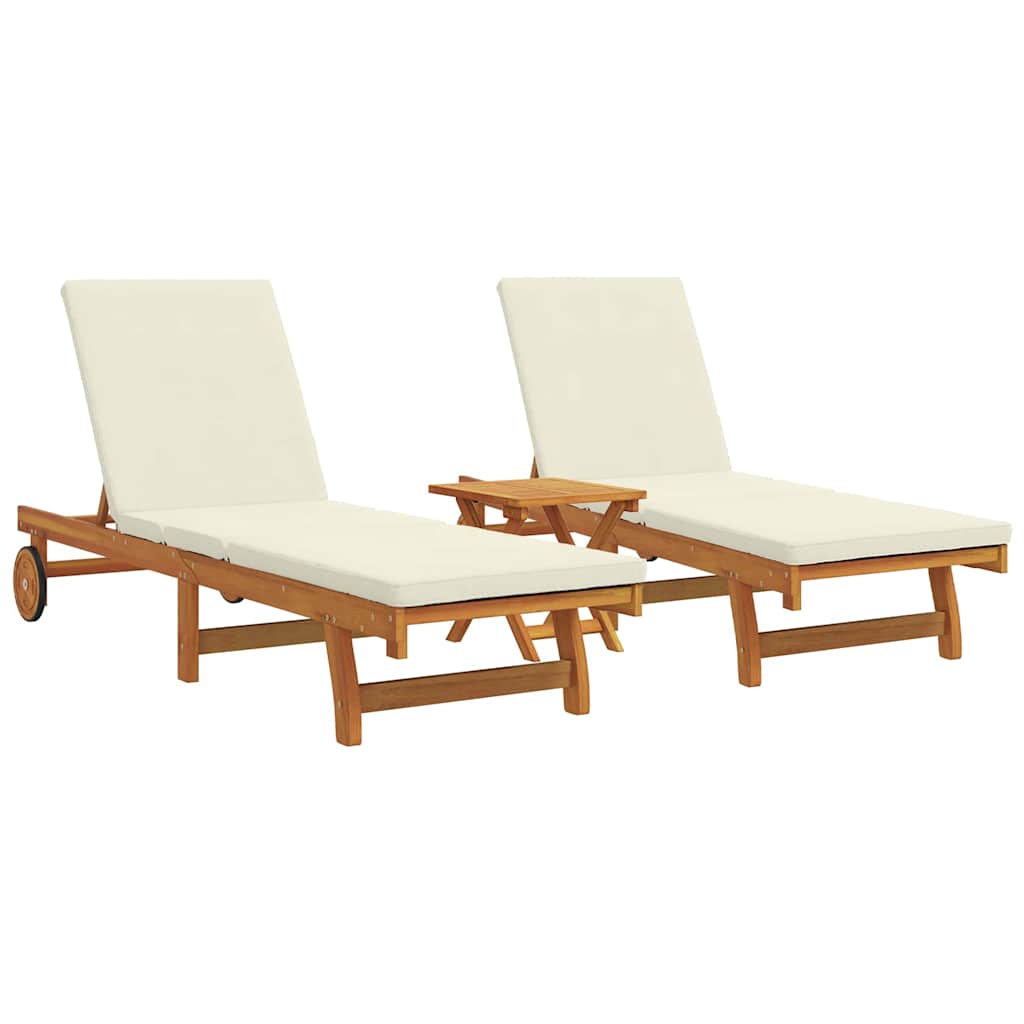 Sun Lounger Reclining 2-person 3 pcs Brown Solid Acacia Wood
