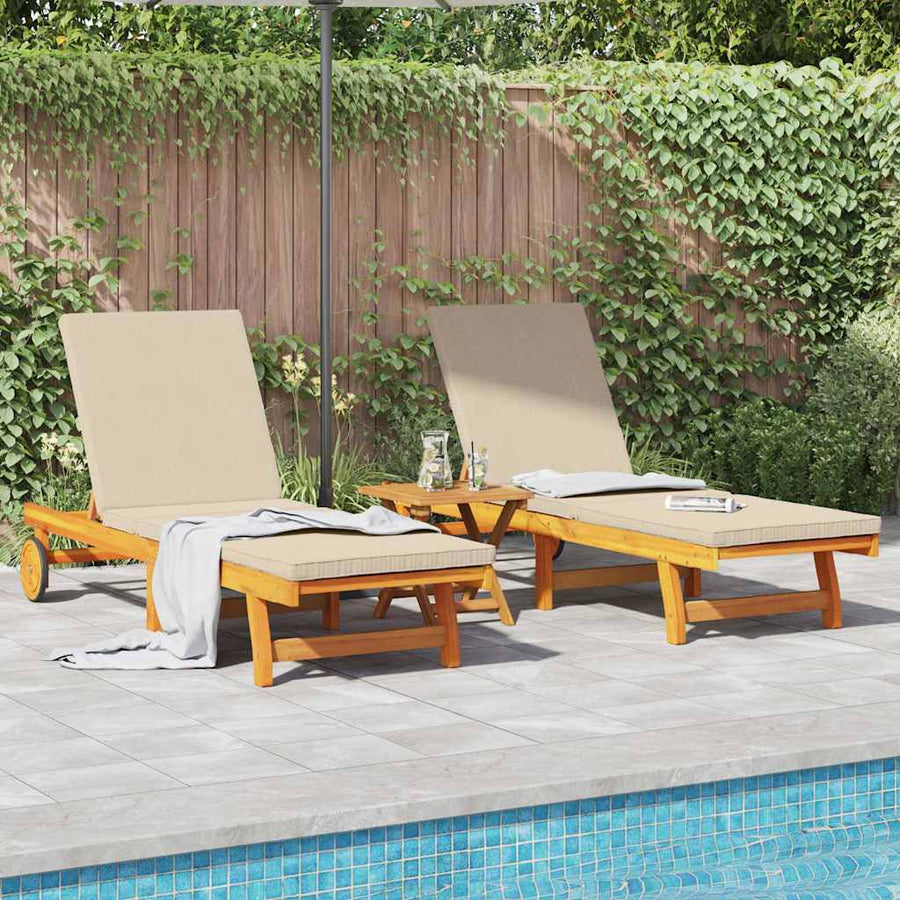 Sun Lounger 3 pcs Solid Acacia Wood Brown