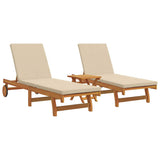 Sun Lounger Reclining 2-person 3 pcs Brown Solid Acacia Wood - Front View