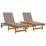 Sun Lounger Reclining 2-person 3 pcs Brown Solid Acacia Wood - Front View