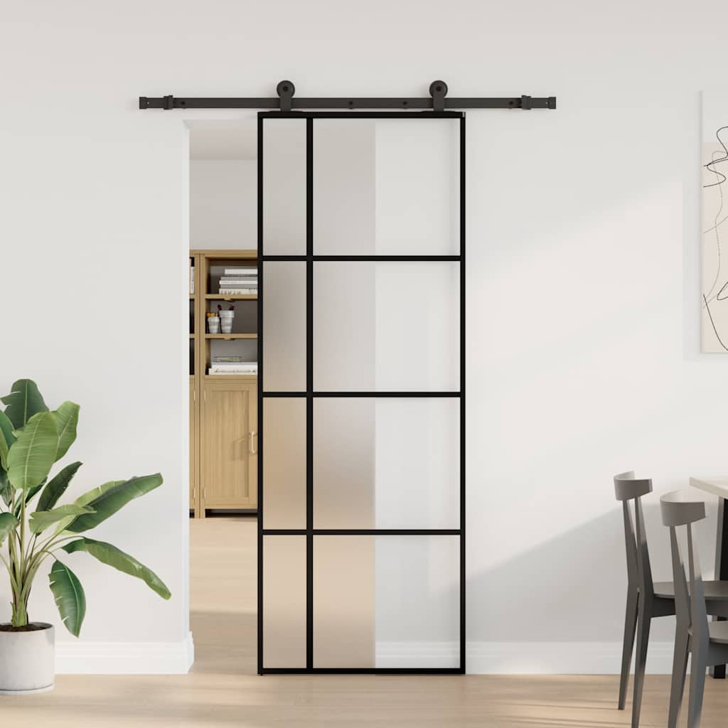 Sliding Door with Hardware Set 76x205 cm ESG Glass&Aluminium