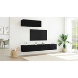 TV Cabinet Set Wall-mounted 3 pcs Black Oak Engineered Wood