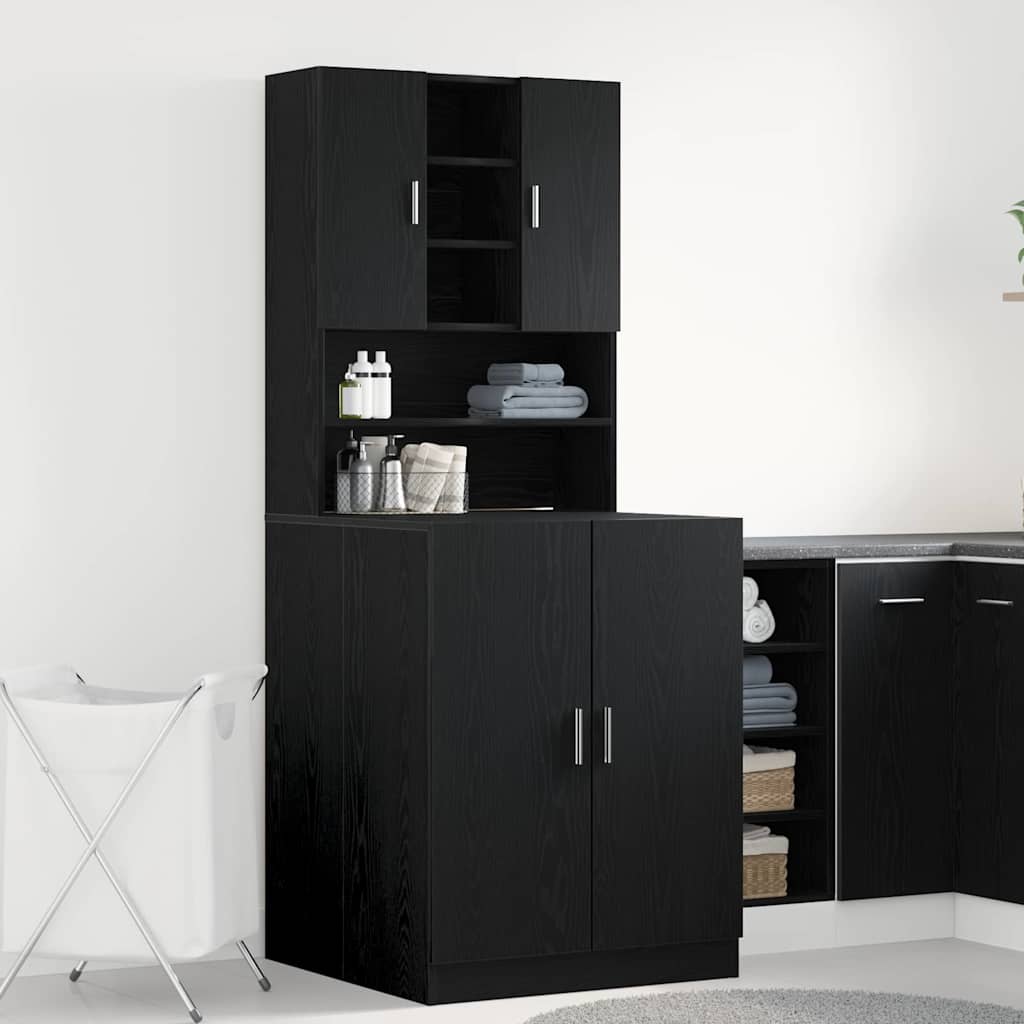 Washing Machine Cabinet 2 pcs Black Oak 70,5 x 71,5 x 181,5 cm