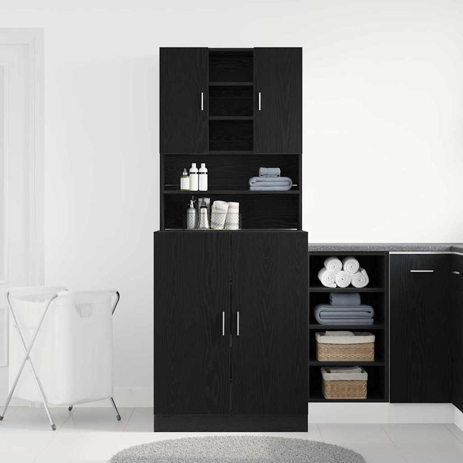 Washing Machine Cabinet 2 pcs Black Oak 70,5 x 71,5 x 181,5 cm