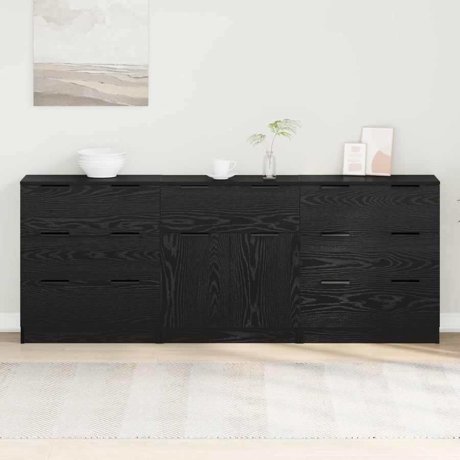 Sideboard 3 pcs Black Oak 181 x 30 x 70 cm Engineered Wood