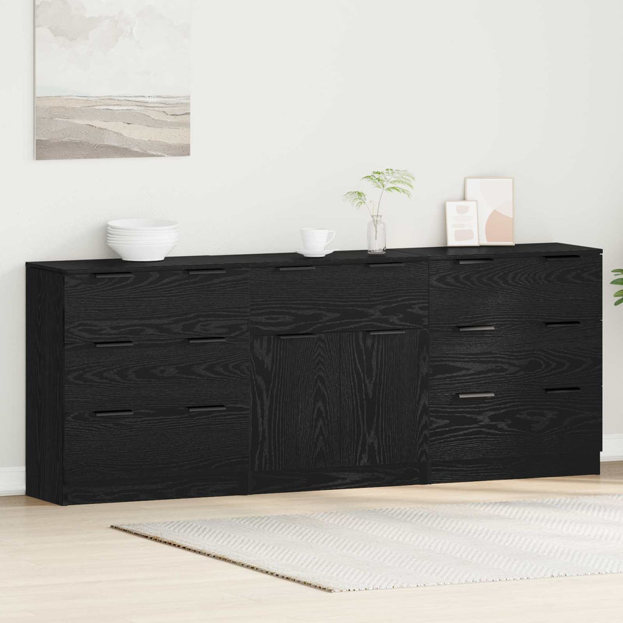Sideboard 3 pcs Black Oak 181 x 30 x 70 cm Engineered Wood