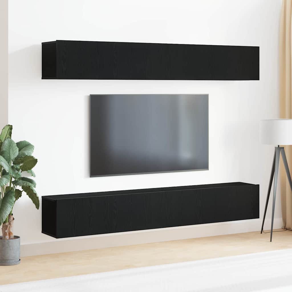 TV Cabinet Set 4 pcs Black Oak Engineered Wood