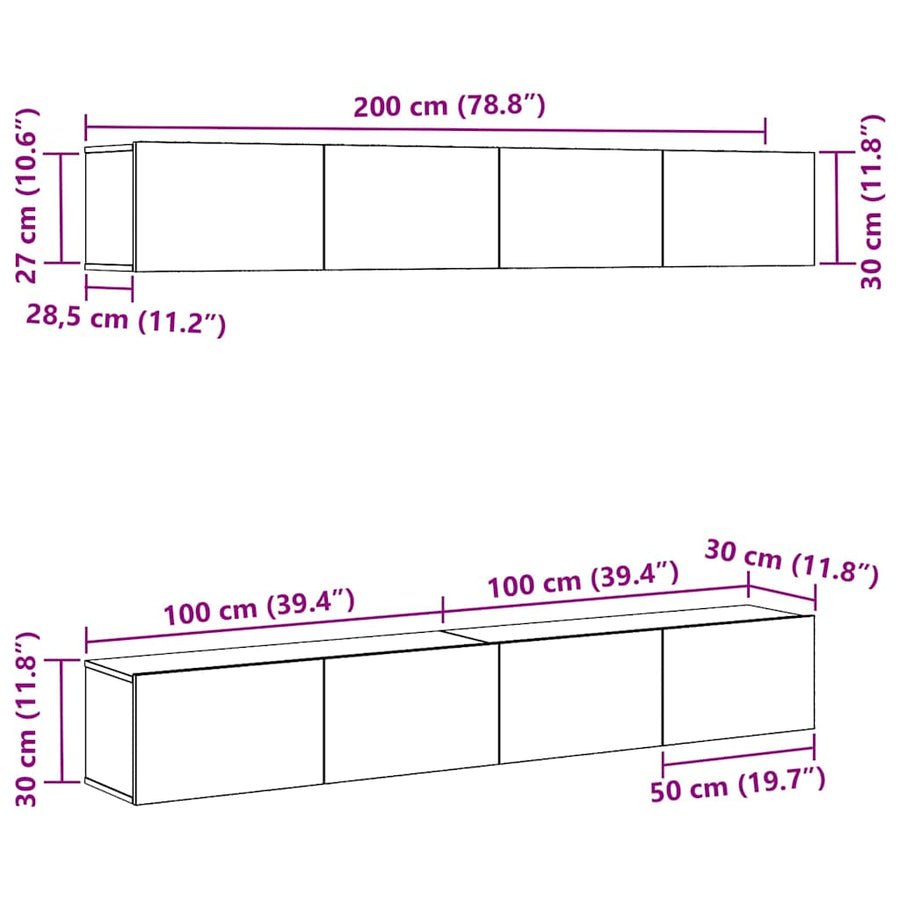 TV Cabinet Set 4 pcs 100 x 30 x 30 cm Black Oak
