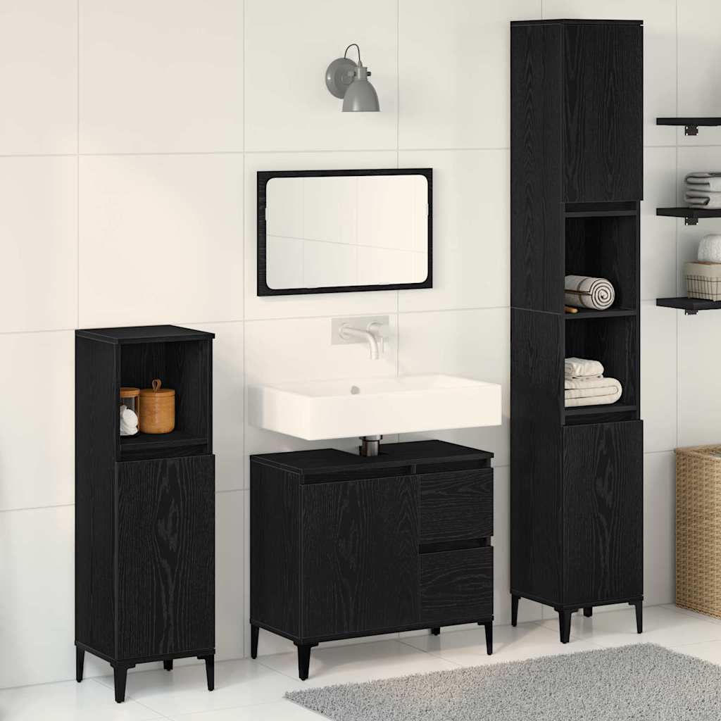 Bathroom Furniture Set with Drawer 3 pcs Black 30 x 30 x 180 cm