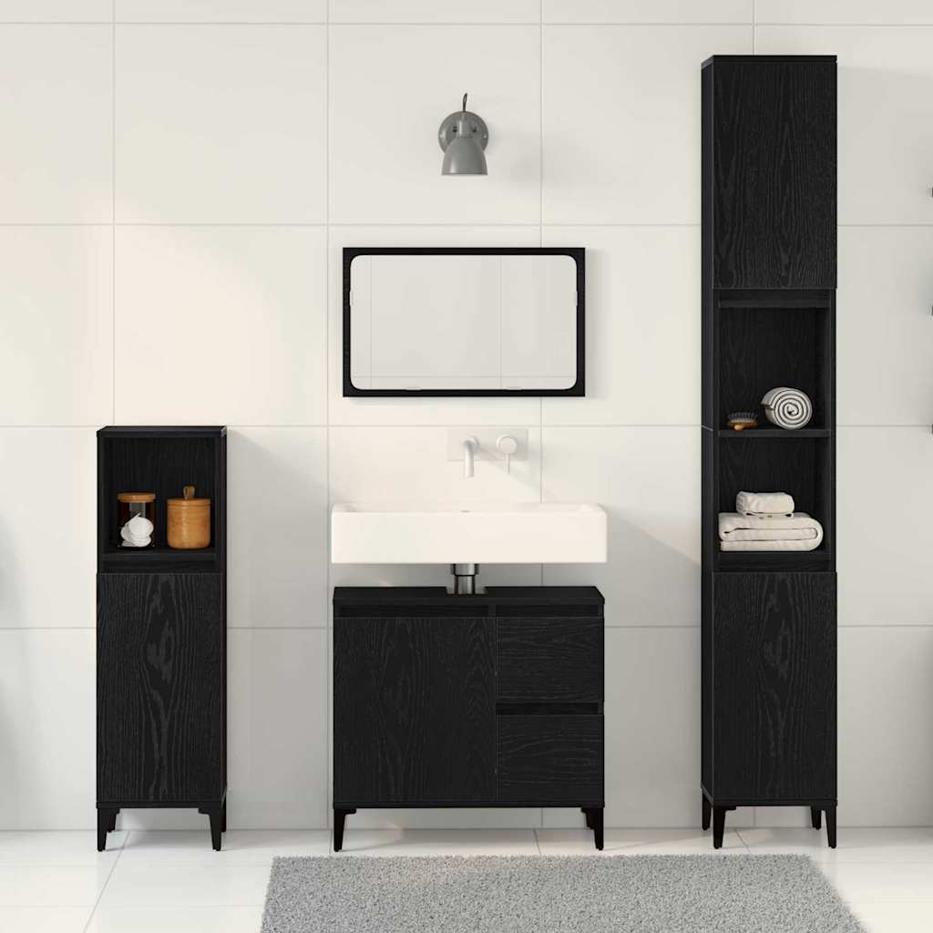 Bathroom Furniture Set with Drawer 3 pcs Black 30 x 30 x 180 cm