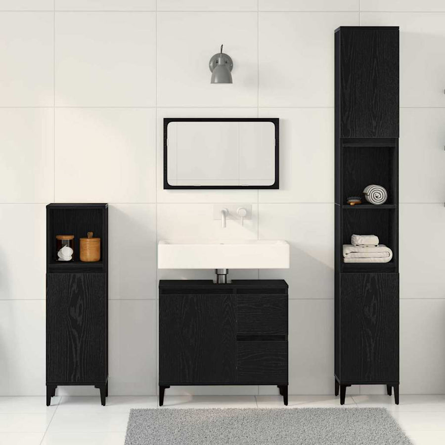Bathroom Furniture Set 3 pcs Black Oak