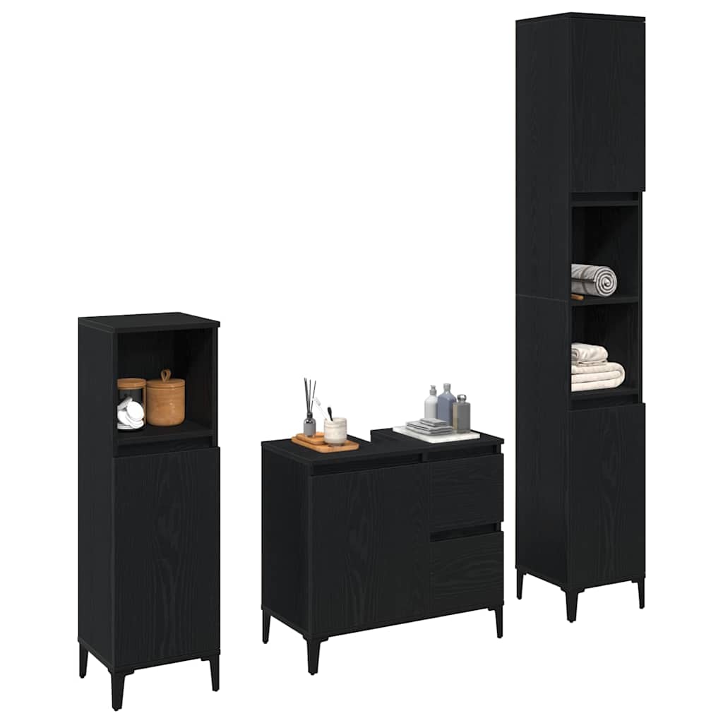 Bathroom Furniture Set with Drawer 3 pcs Black 30 x 30 x 180 cm