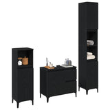 Bathroom Furniture Set with Drawer 3 pcs Black 30 x 30 x 180 cm - Side View