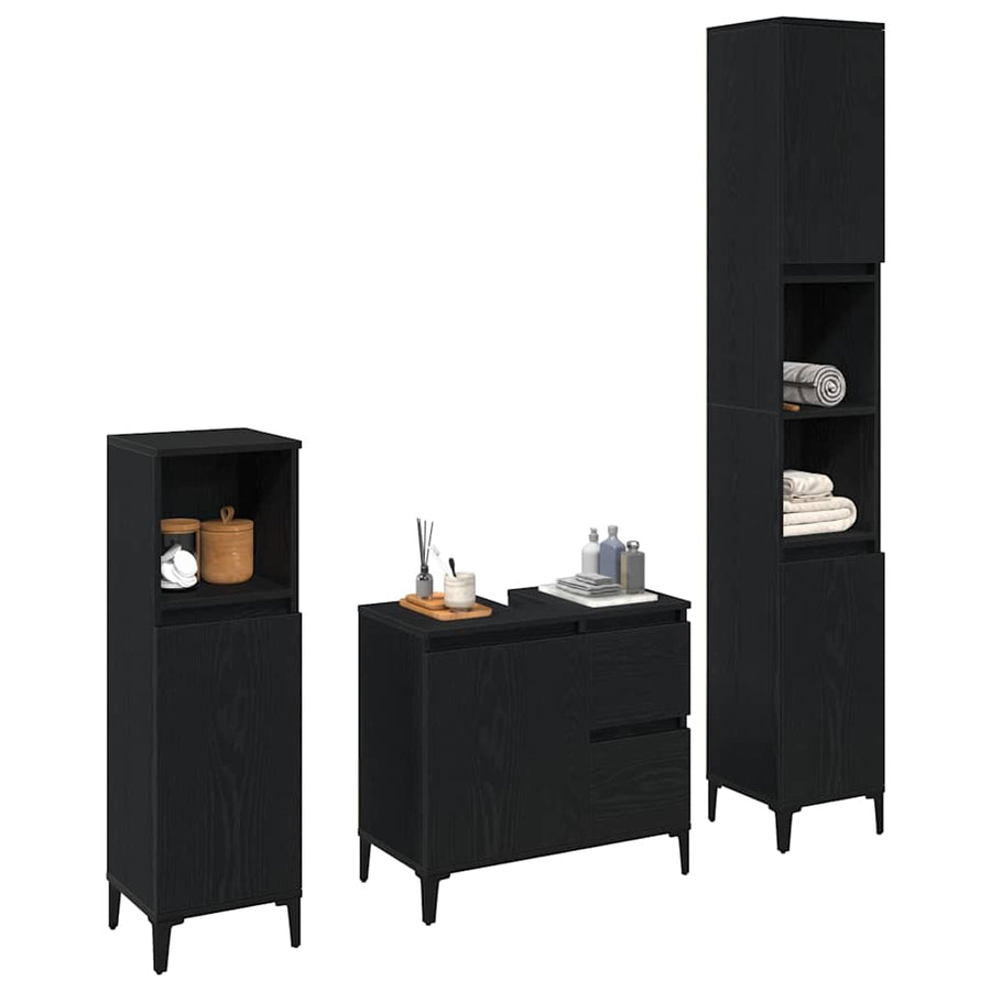 Bathroom Furniture Set 3 pcs Black Oak