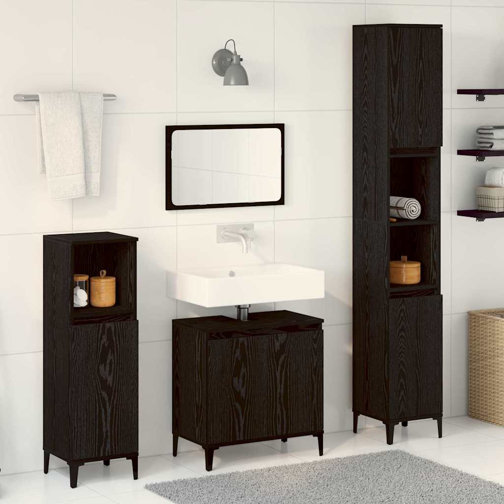 Bathroom Furniture Set with Storage 3 pcs Black Engineered wood