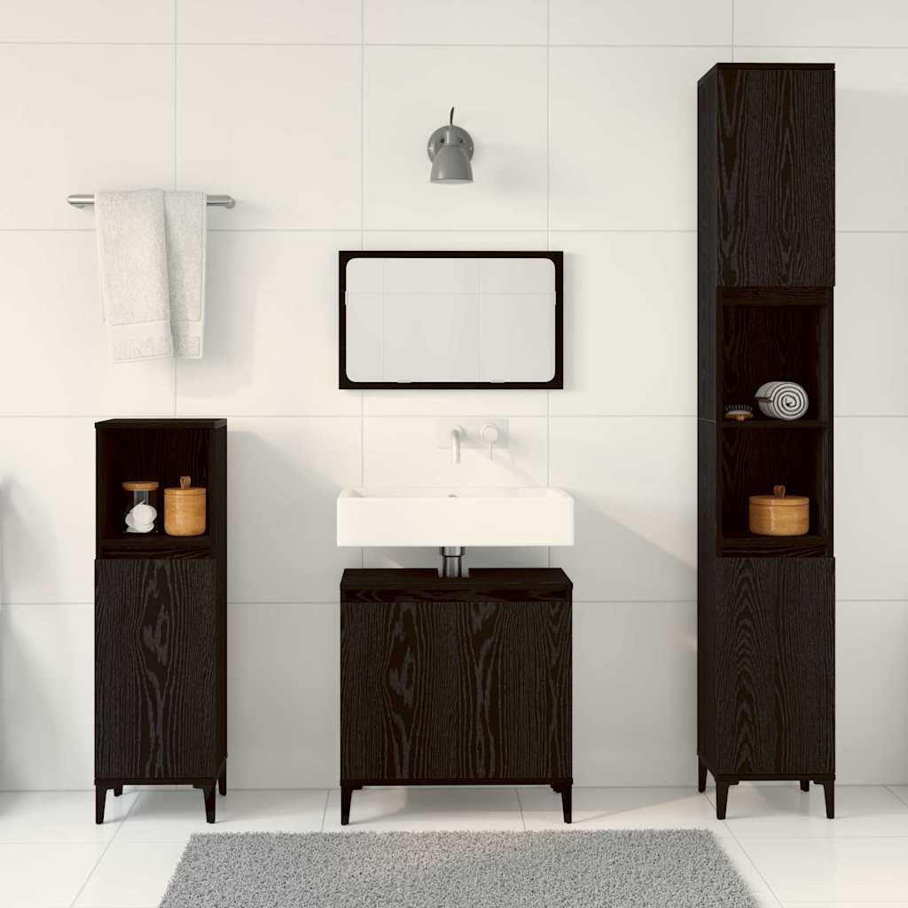Bathroom Furniture Set with Storage 3 pcs Black Engineered wood