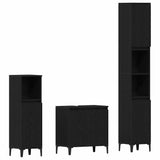 Bathroom Furniture Set with Storage 3 pcs Black Engineered wood - Front View