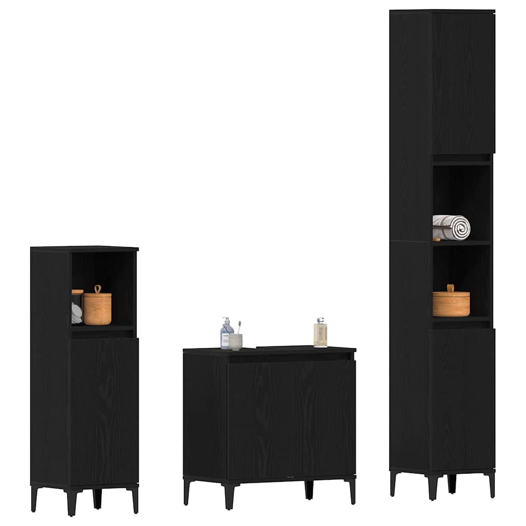Bathroom Furniture Set with Storage 3 pcs Black Engineered wood