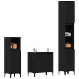 Bathroom Furniture Set with Storage 3 pcs Black Engineered wood - Side View