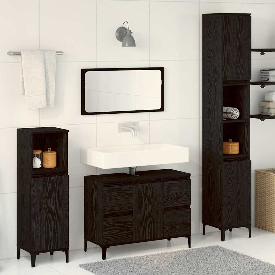 Bathroom Furniture Set 3 pcs Black Oak